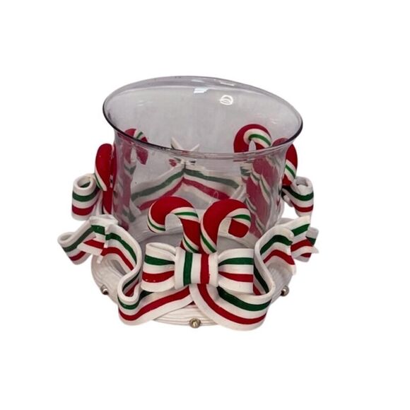 NOS Vintage Sears Clay Glass Votive Bow Christmas 3291006 - Picture 1 of 6